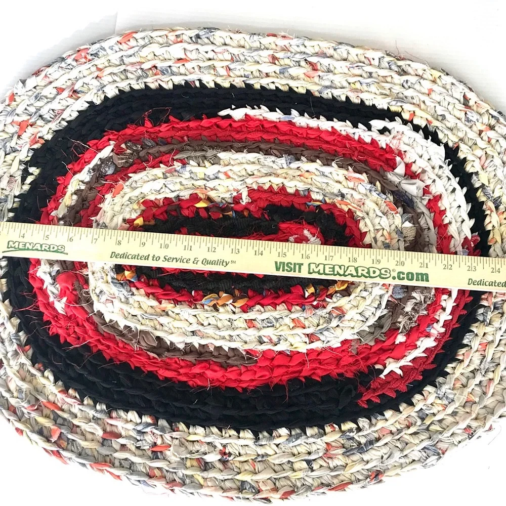 Handmade crocheted rug bathroom kitchen mat 20.5x27 in oval